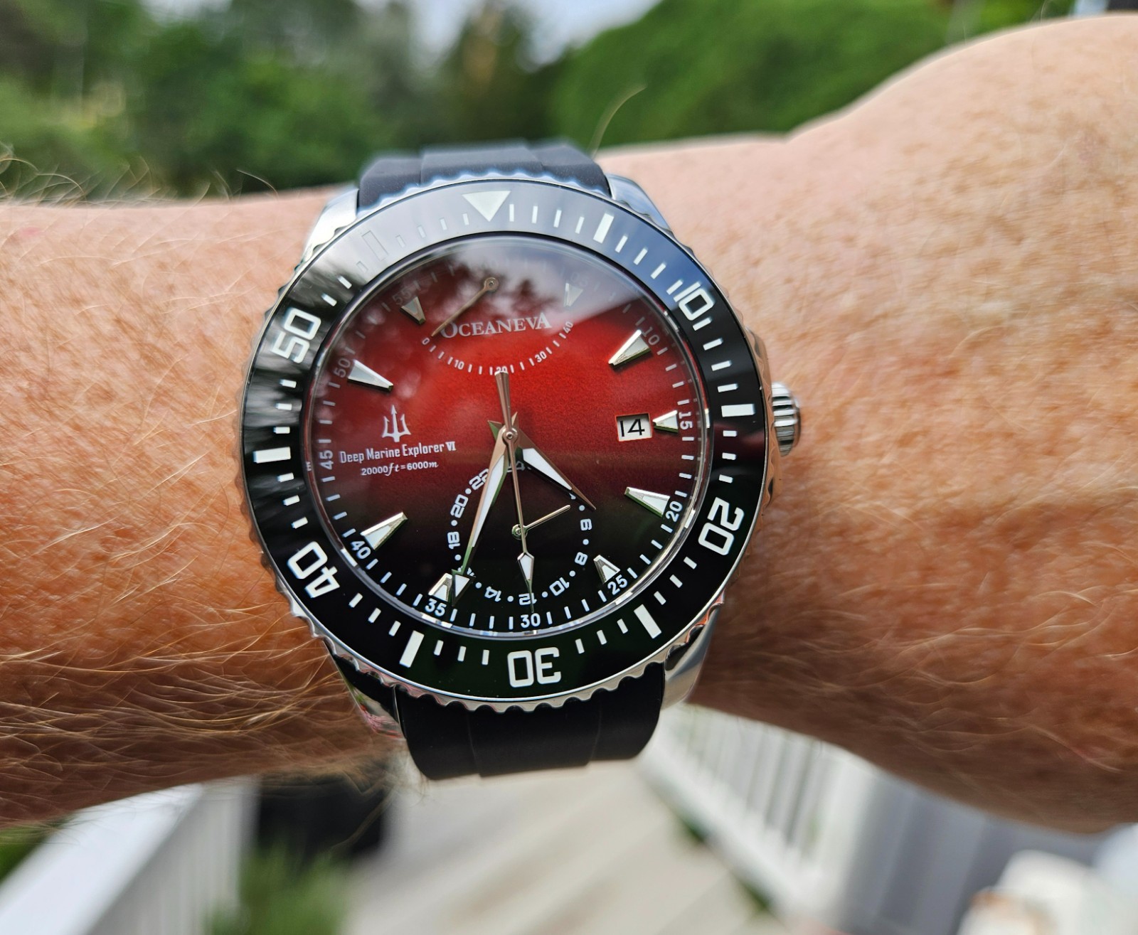Oceaneva Power Reserve 6000m Automatic Grade 5 Titanium Watch Red