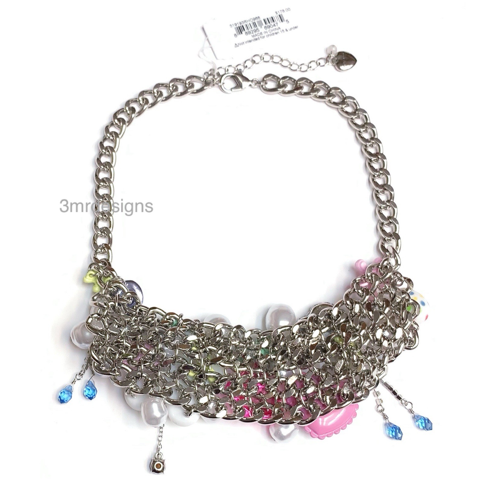 NWT Betsey Johnson SPRING FLING Silver Tone CZ Crystals Earrings & Necklace Set