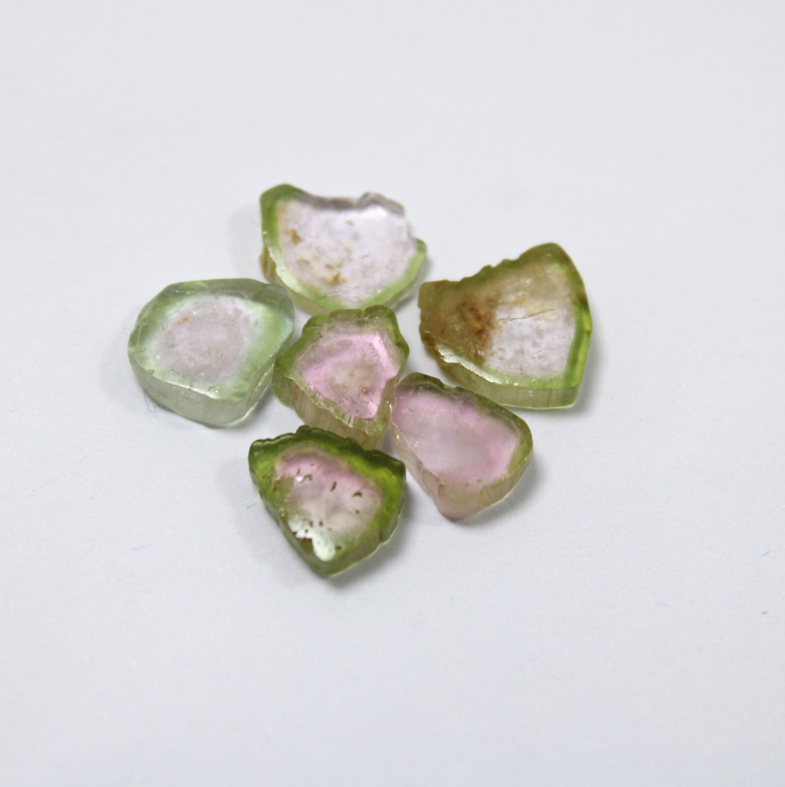 12.5 Carat Natural Smooth Watermelon Bi-Color Tourmaline Slice Shape 6 Piece Lot
