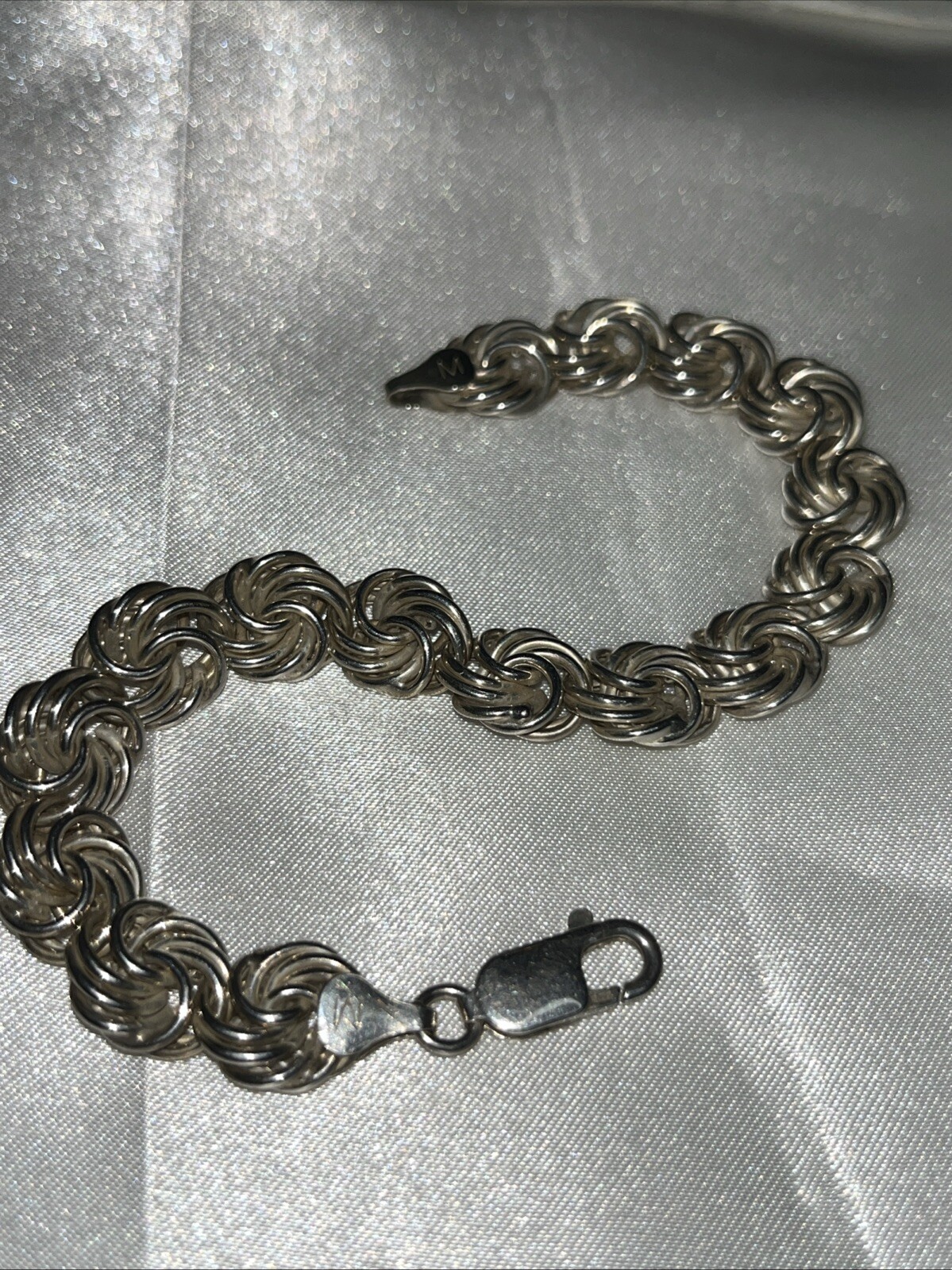 925 Sterling Silver Spiral Locking Link Rosettes Bracelet 8in – 14.9 G Vtg
