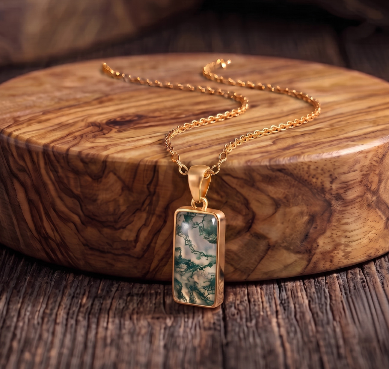 Green Moss Agate Gemstone Pendant Dainty Moss Agate Gold Plated Gift For Women’s