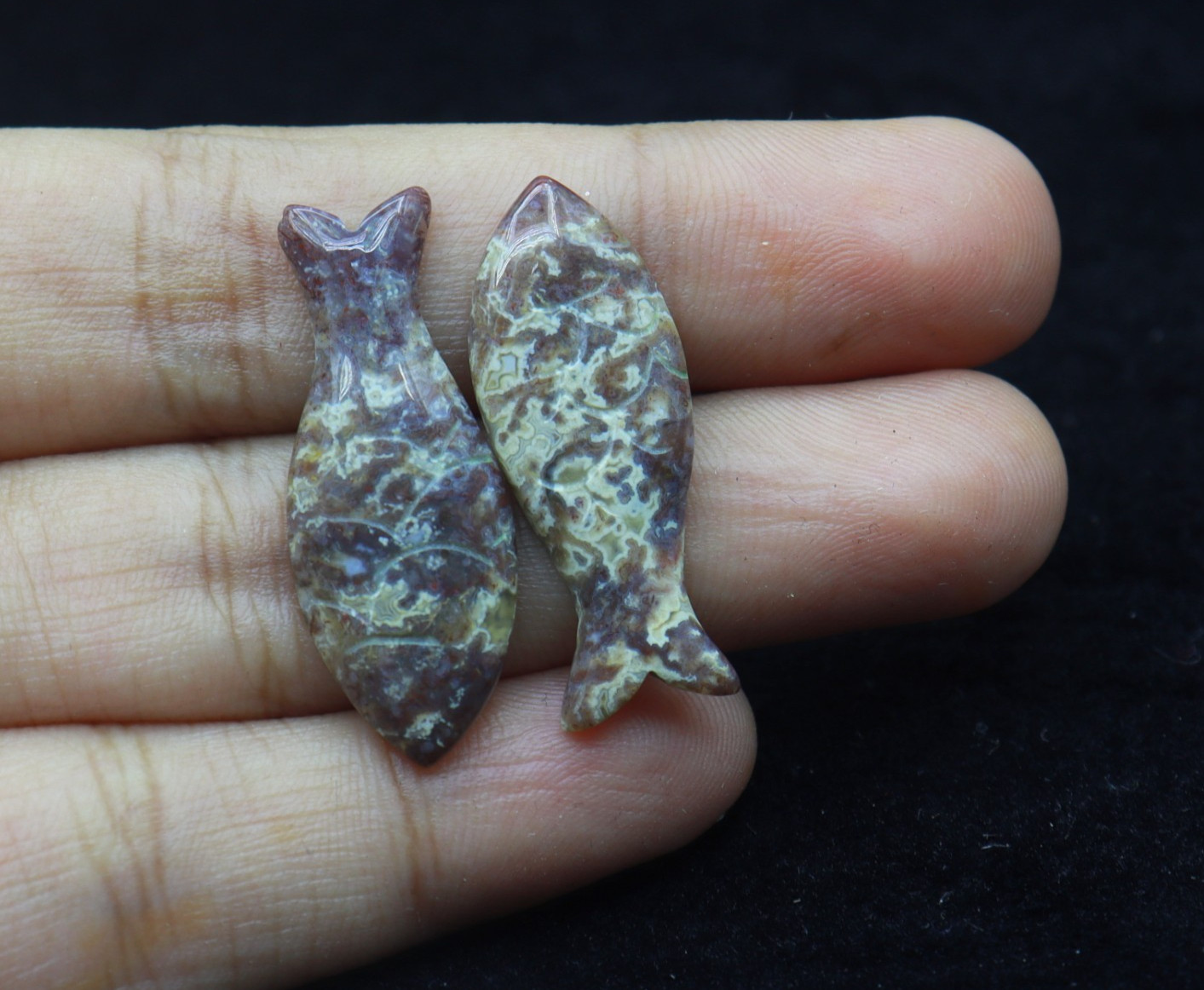 3.08 Ct Natural Fish Cabochon 2 Lots Pair Polished Gemstone Carving Jewelry