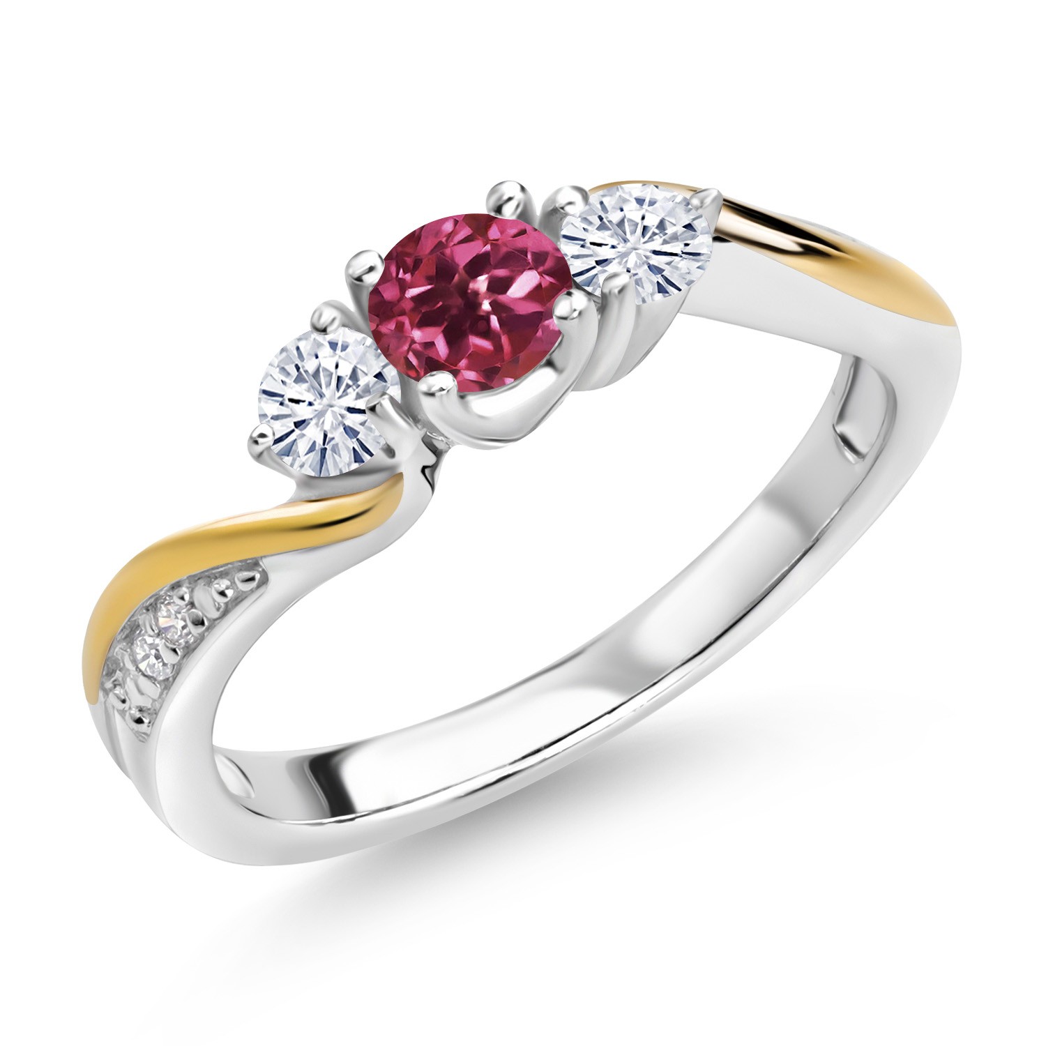 925 Silver and 10K Yellow Gold Tourmaline Moissanite and Lab Grown Diamond 3