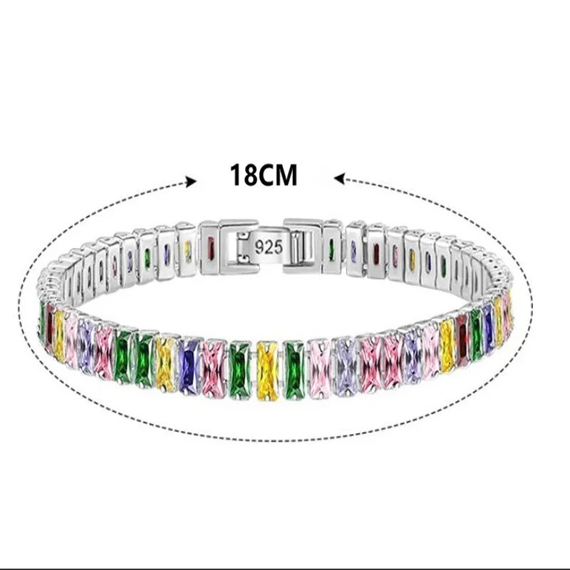 925 Sterling Silver Luxury Color Crystal Bracelet 18cm Women’s Chain Jewelry