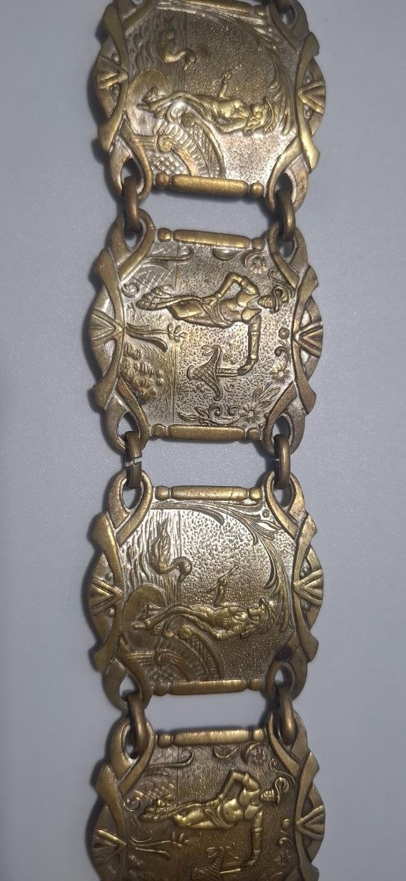 Vintage Brass Repousse Bracelet Classical Art Figures Collectible Jewelry