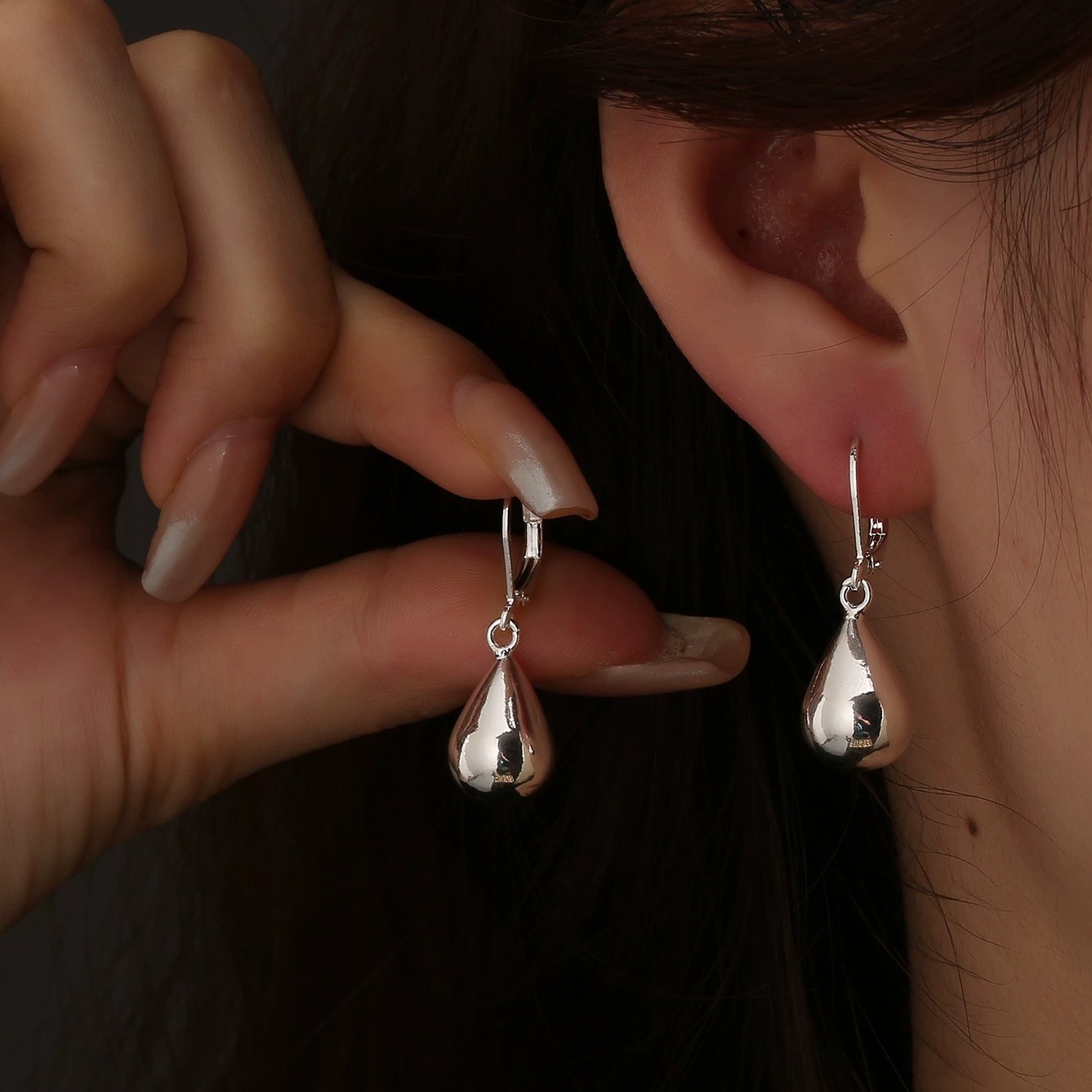 Minimalist Silver Plated Alloy Polished Eeardrop Hanging Fashion Drop Earrings