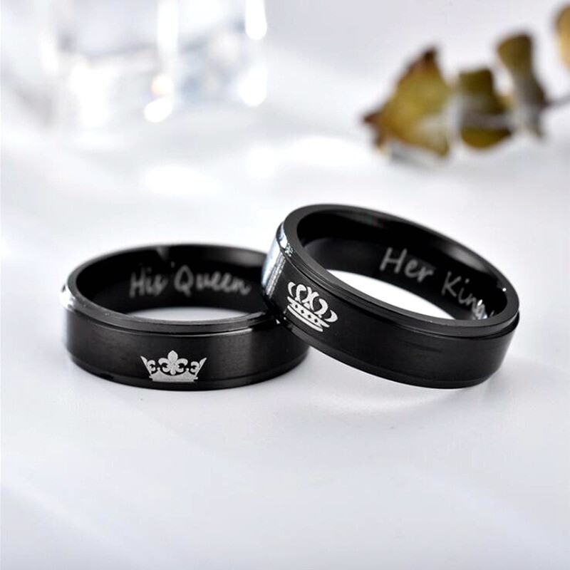 2pcs Couple’s Matching Ring Her King His Queen Wedding Band Stainless Steel
