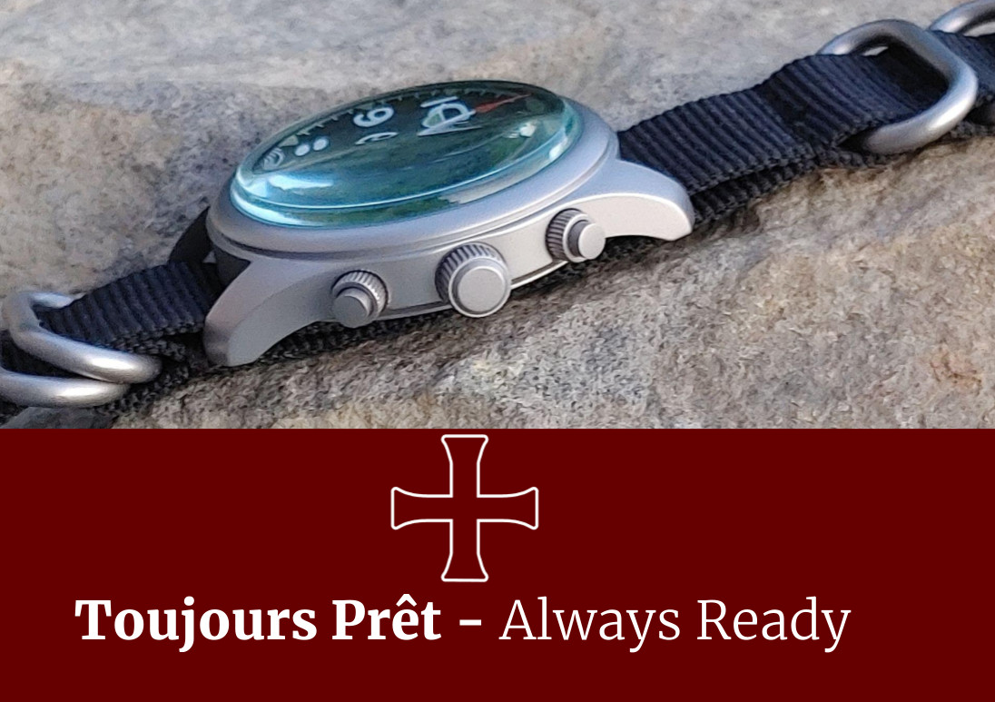 Toujours Pret GMT military field watch. Blasted stainless steel – domed crystal