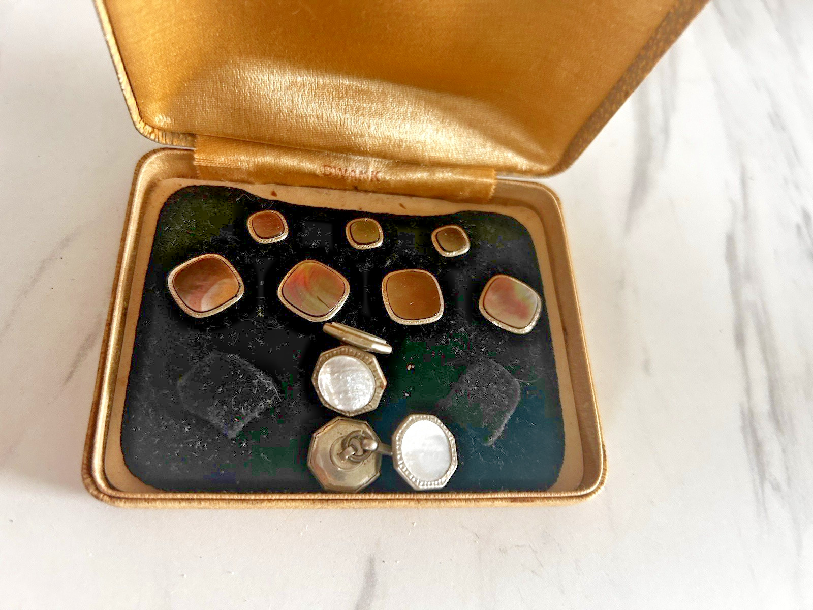 Vintage Krementz Art Deco Cufflink Tuxedo Set Formal Wear Mother of Pearl 1920s