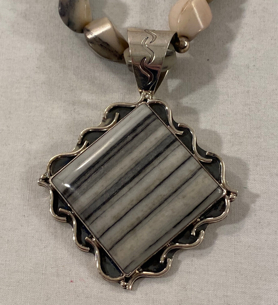 Mine Finds Jay King Gray White Black Stone Necklace + Sterling Pendant