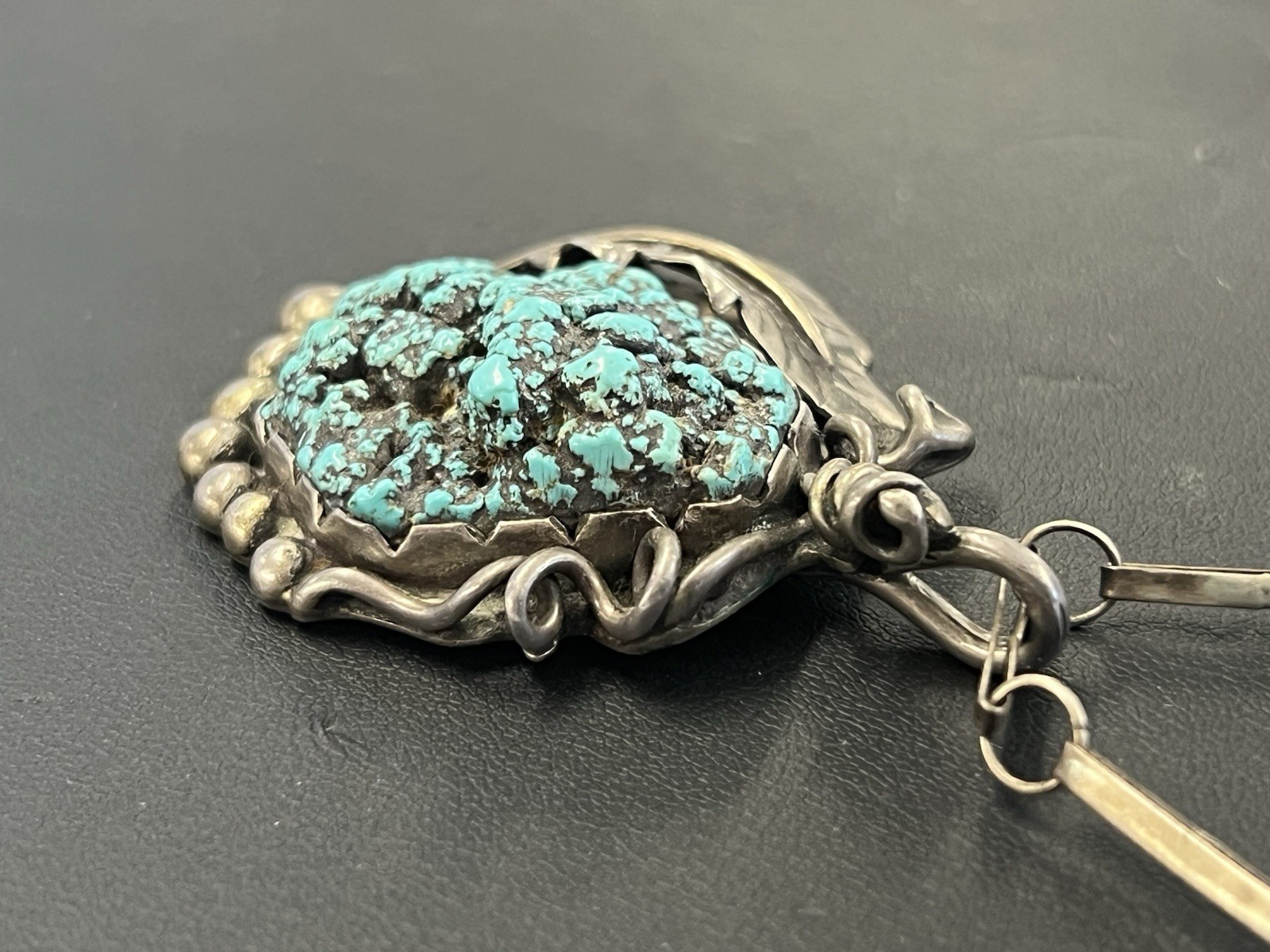 Vtg 925 Sterling Silver Turquoise 22″ Necklace Signed ES 36.3g