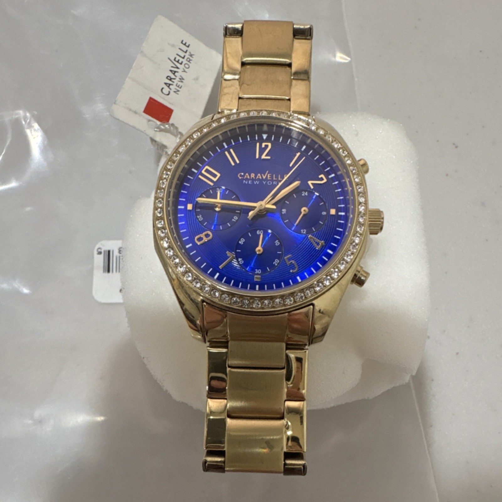 Caravelle New York Gold-Tone Blue Dial Chronograph Quartz Wristwatch 44L167