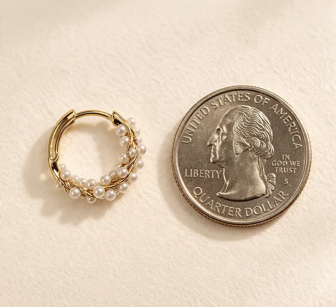 10mm 18K Gold Plated Pearl Hoop Earrings Dainty Huggie Earrings for women 001