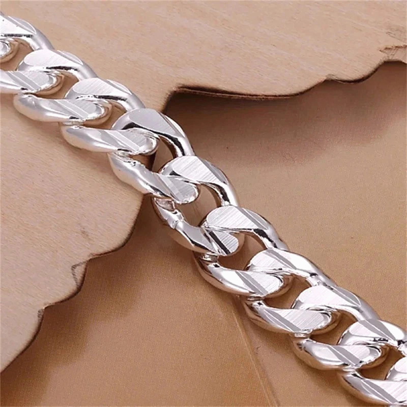925 Sterling Silver Color Bracelet for Men Jewelry Heavy Thick Cuban Link Chain*