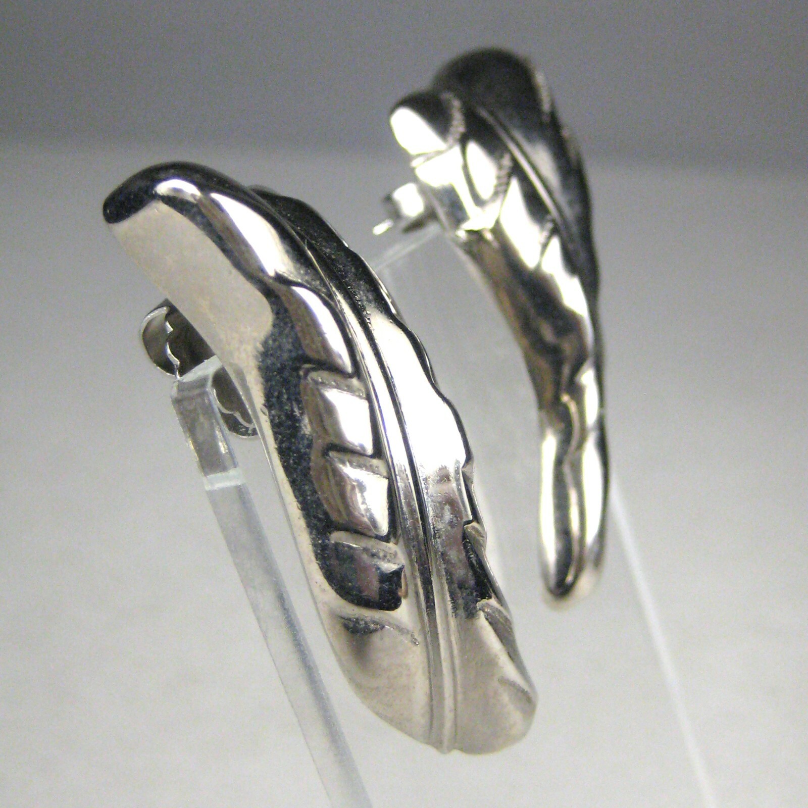 Asymmet Earrings Womens Pierced Stud Silvertone Modern Statement 2.8 in Leaf