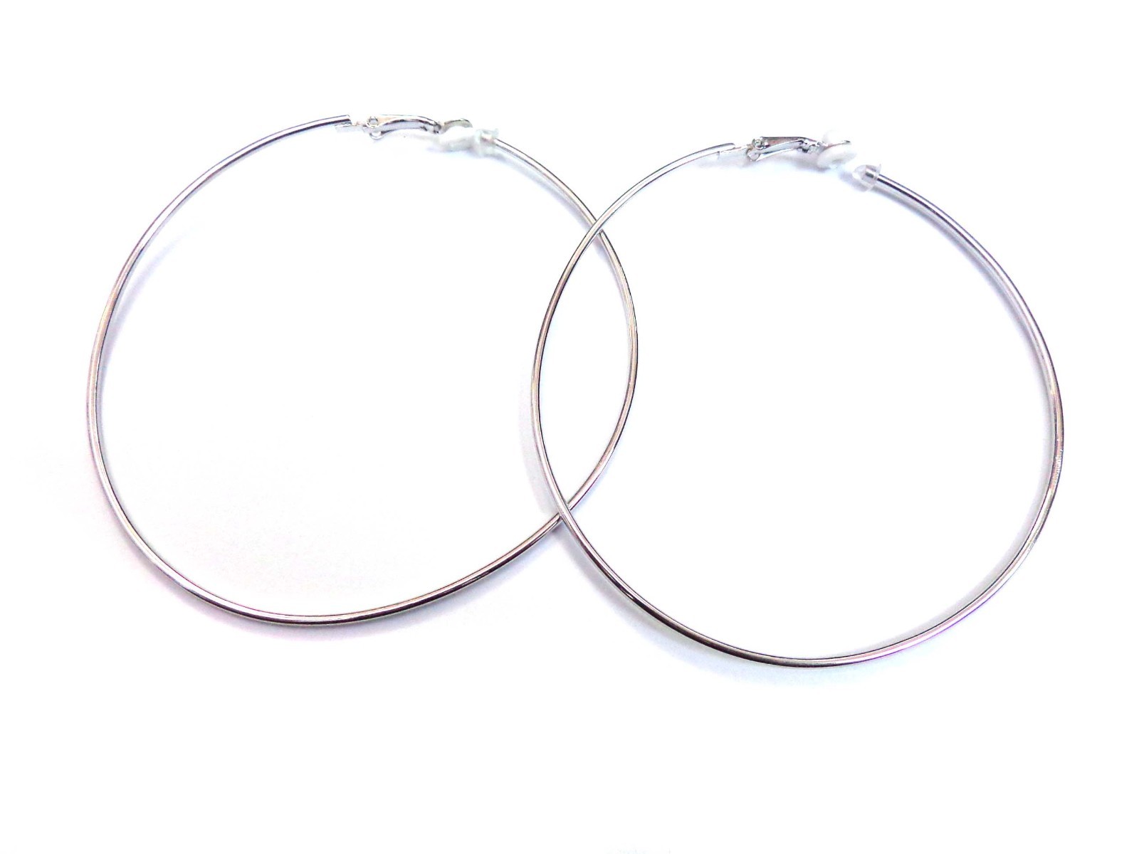 CLIP-ON EARRINGS LARGE 3 INCH HOOP EARRINGS SIMPLE THIN GOLD OR SILVER PLATED