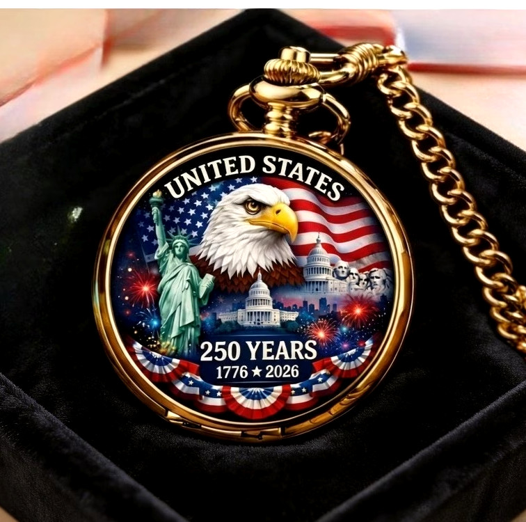American 250Th Anniversary White Eagle Statue of Liberty Pocket Watch Gift New