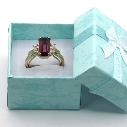 Avon Faux Amethyst Emerald-Cut Stone & Crystal Goldtone Ring (Size 5.5 to 7)