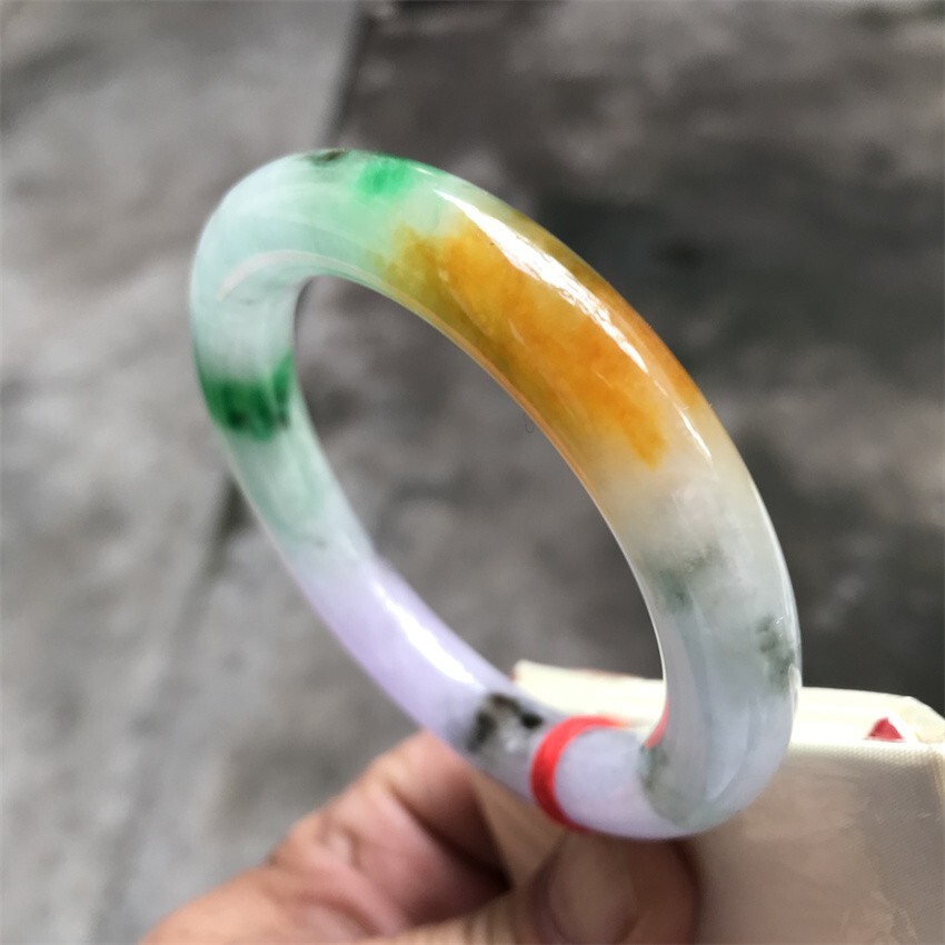 55.5MM Myanmar Natural Green Yellow Lavender Jadeite Jade Bracelet Jade Bracelet