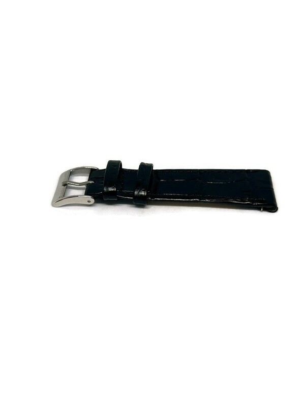 Open Ended Watch Strap, Black Calf Leather, Alligator Grain, Matt Finish