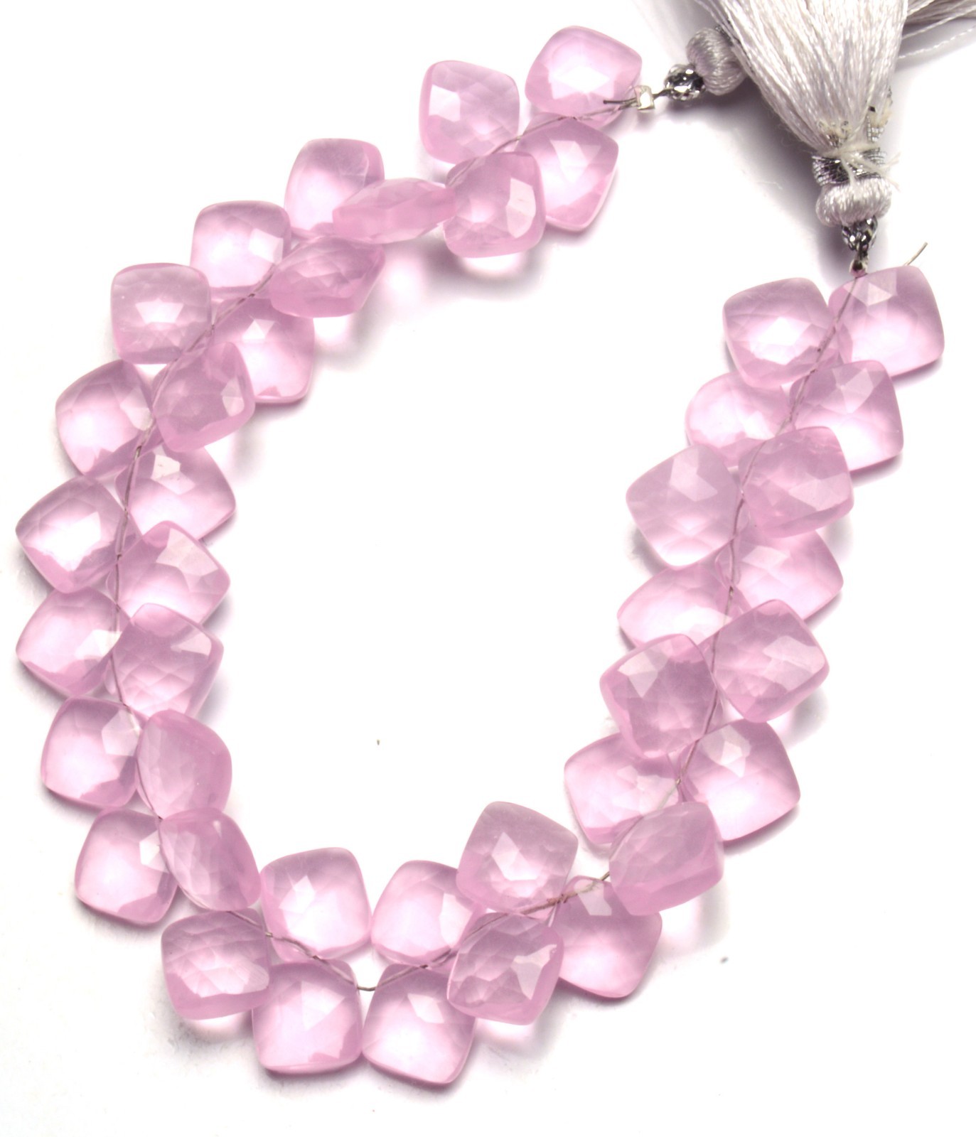 Rose Quartz Gem Color Quartz 8MM Approx. Faceted Cushion Shape Beads 7″ Strand