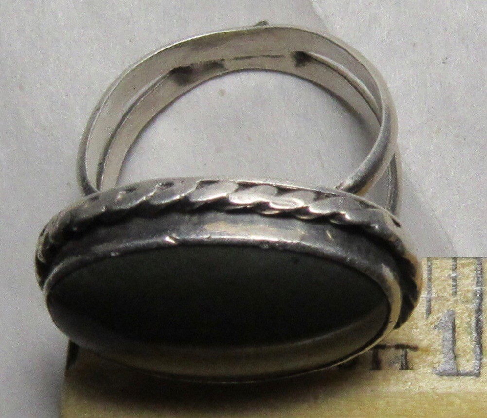 HORIZONTAL Navajo Sterling Silver Oval Landscape Agate Jasper Ring 6.7 Gram sz.7