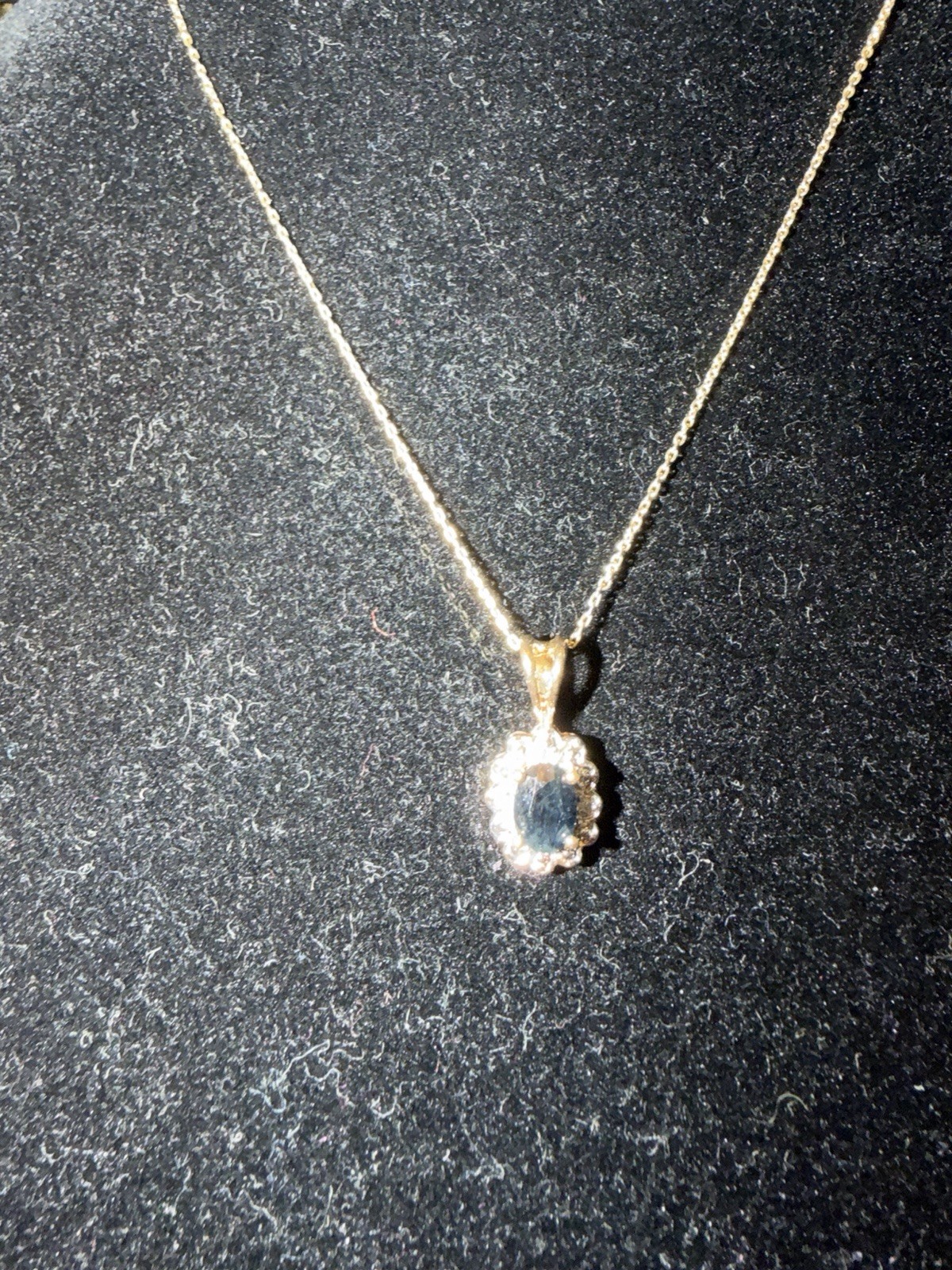 Sterling Silver Dark Blue Saphire/ Diamond Pendant Necklace