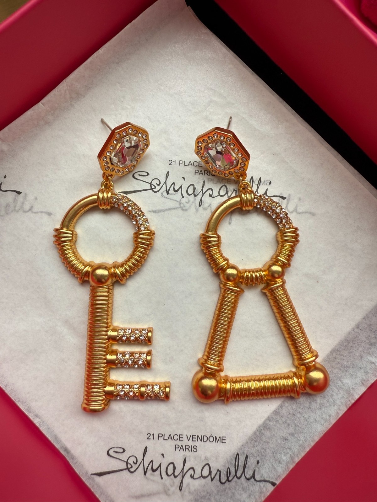 Gold Statement Keyhole Earrings. With Box and Dust bag