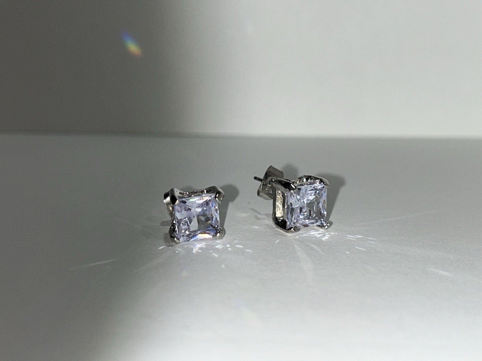 8mm Princess Cut Zircon Stud Earrings Silver Plated Diamond Alternative