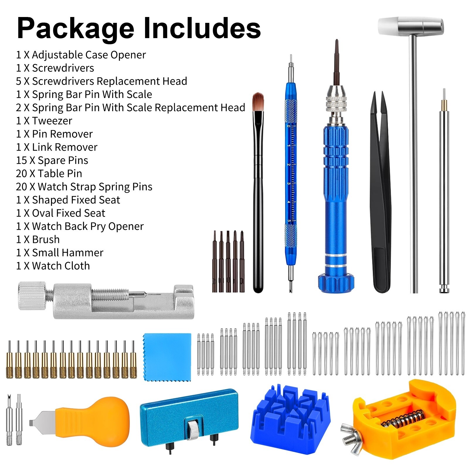 74 pcs Watch Repair Kit Watchmaker Back Case Remover Opener Link Pin Spring Bar