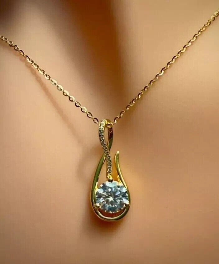 2.00Ct Round Cut Simulated Diamond Women’s Fancy Pendant 14K Yellow Gold Plated