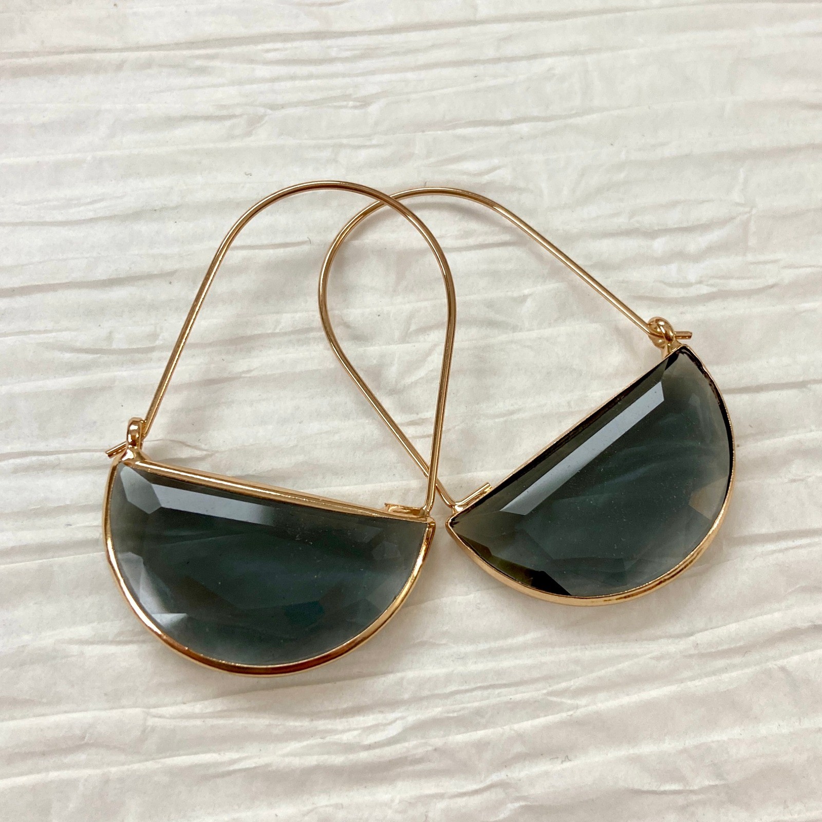 Smoky Gray Crescent Crystal Gold Tone Dangle Drop Earrings