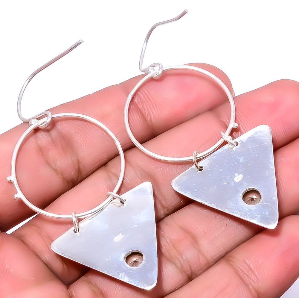 White Topaz Sand Paper Textured 925 Silver Handmade Earring 2.42″ E7323-51