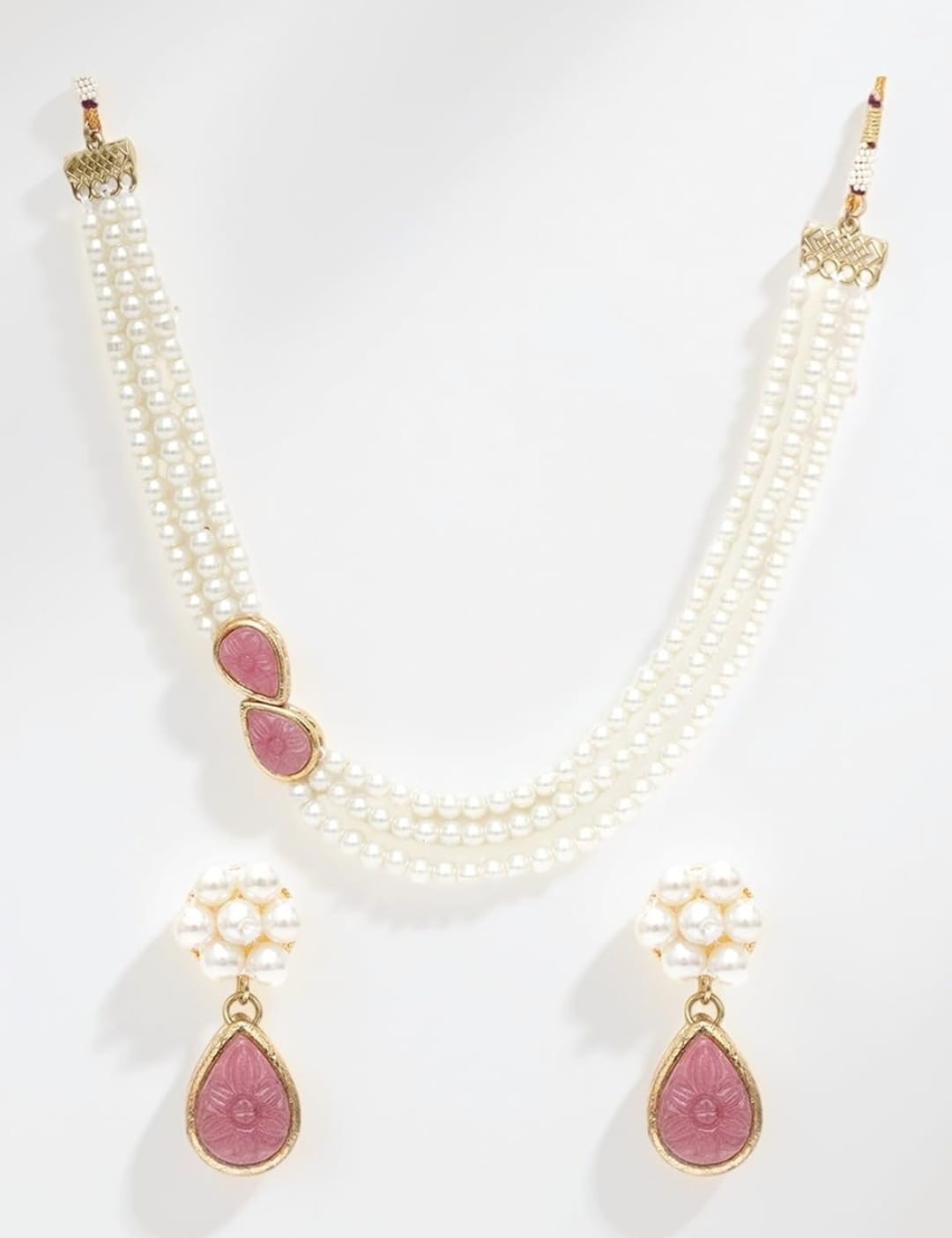 Indian bollywood imitation pearl necklace set with light brown stones for women