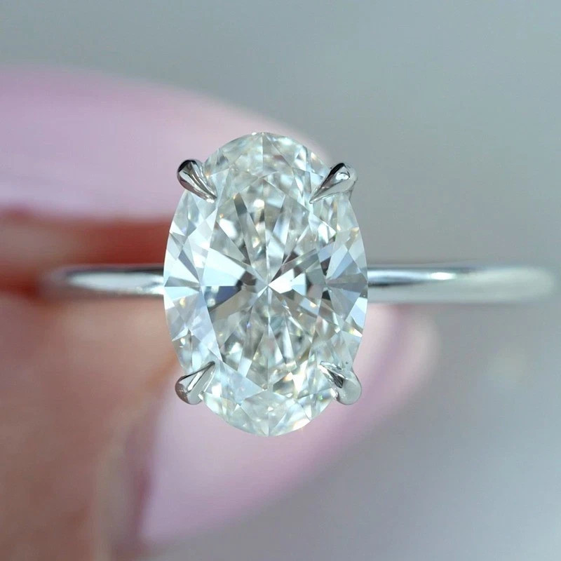 3.25 TCW Oval Moissanite Solitaire Engagement Wedding Ring 14K White Gold Plated