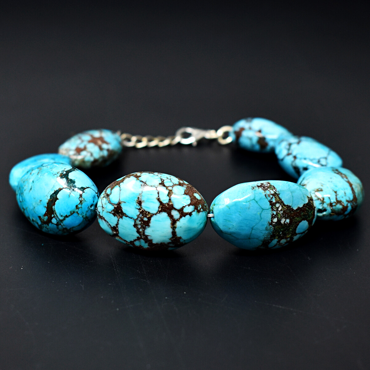 348 Cts Natural 8 Inches Long Blue Turquoise Beaded Womens Bracelet JK-62E295