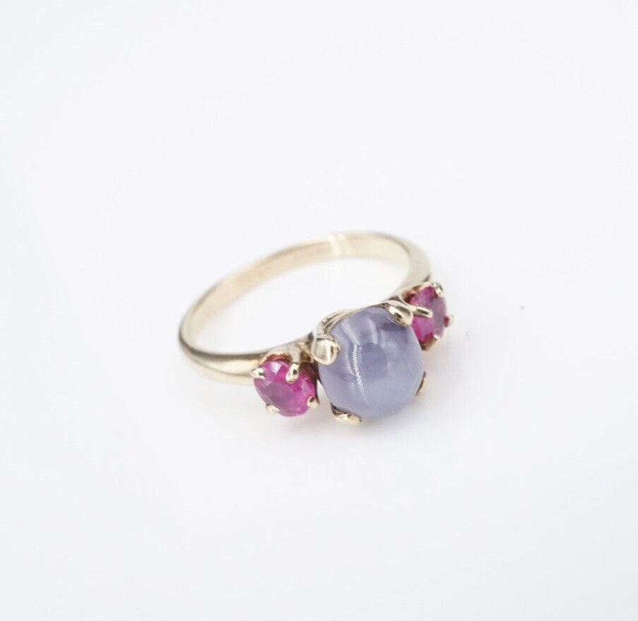 Natural Blue Star Sapphire Ruby Ring Cabochon Yellow Gold Size 6.5 Vtg RG4495