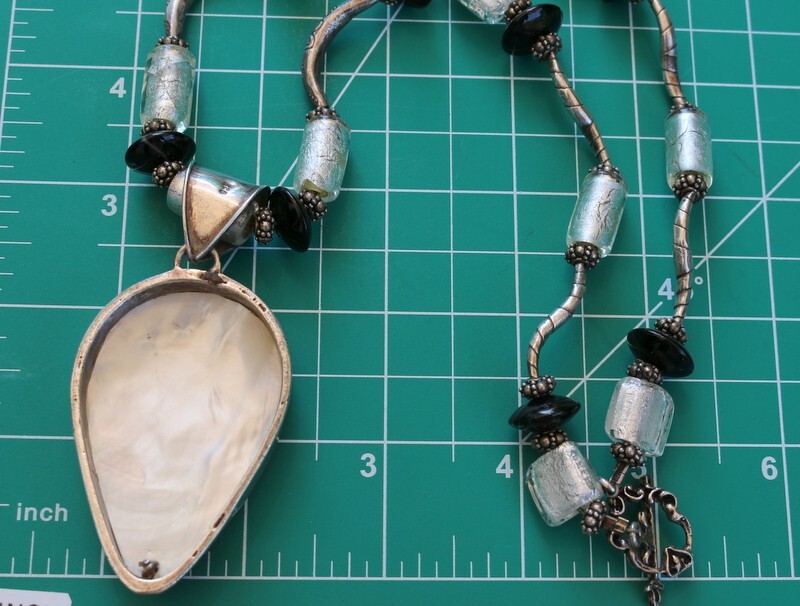 Vintage Sterling Silver 925 Mother Of Pearl Enhancer Murano Glass Necklace 93g
