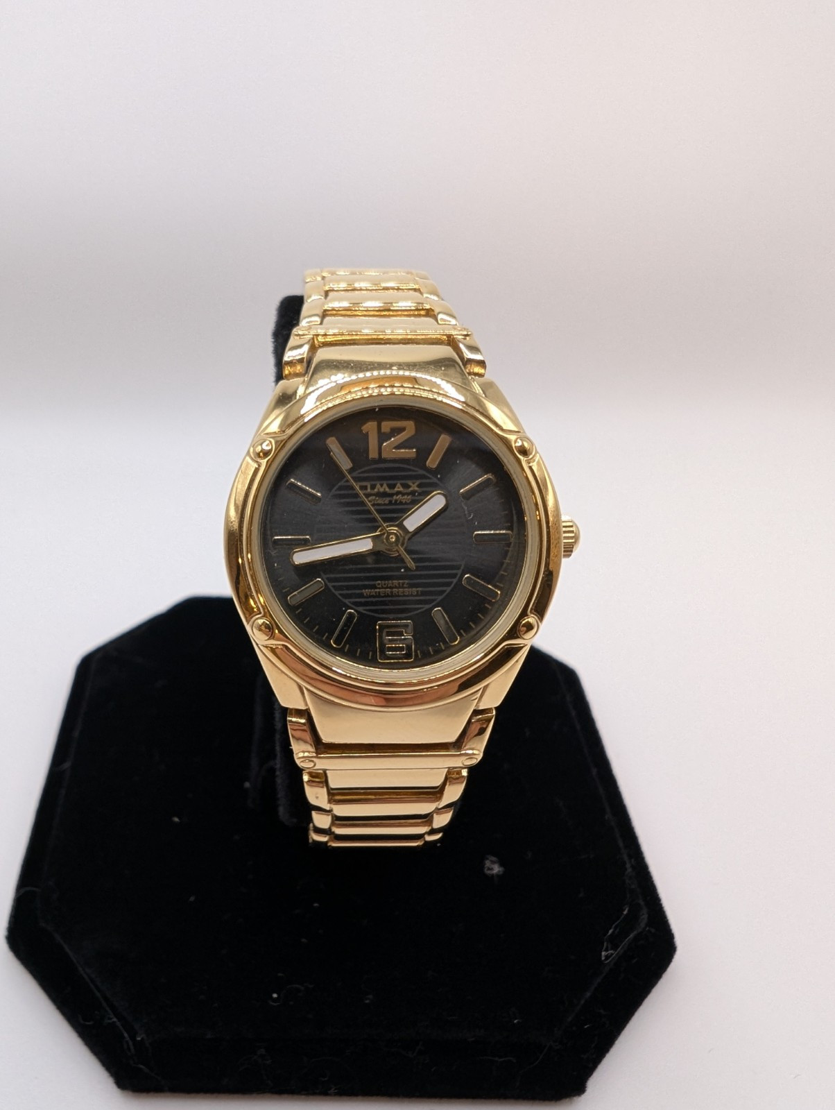 Vintage QMAX Womens Quartz Analog Causal Round Watch Gold Tone New Batt
