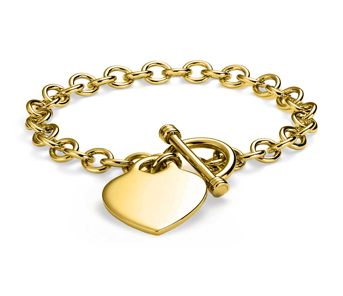 Verona Jewelers Womens Gold Plated Link Toggle Heart Charm Bracelet