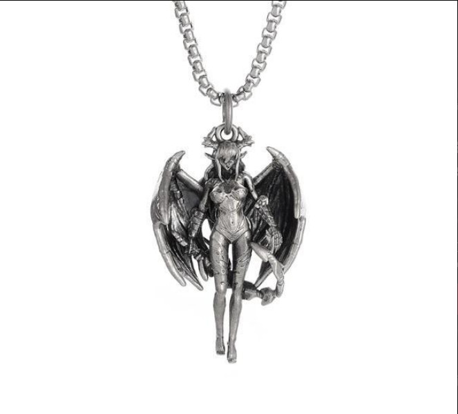 Lilith Demon Jewelry Vintage Silver Look Sexy Goddess Standing Pendant Necklace