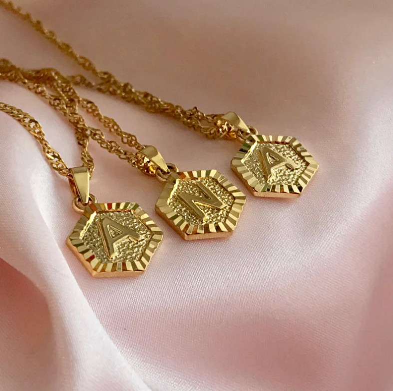 Initial Hexagon Pendant Necklace