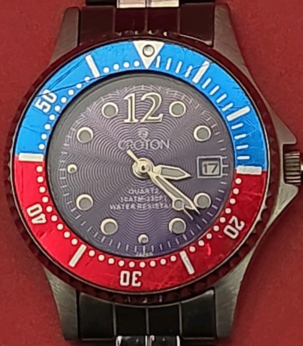 Croton 28mm All Stainless Steel Blue Dial Pepsi Red Blue Bezel Jpan Quartz Watch