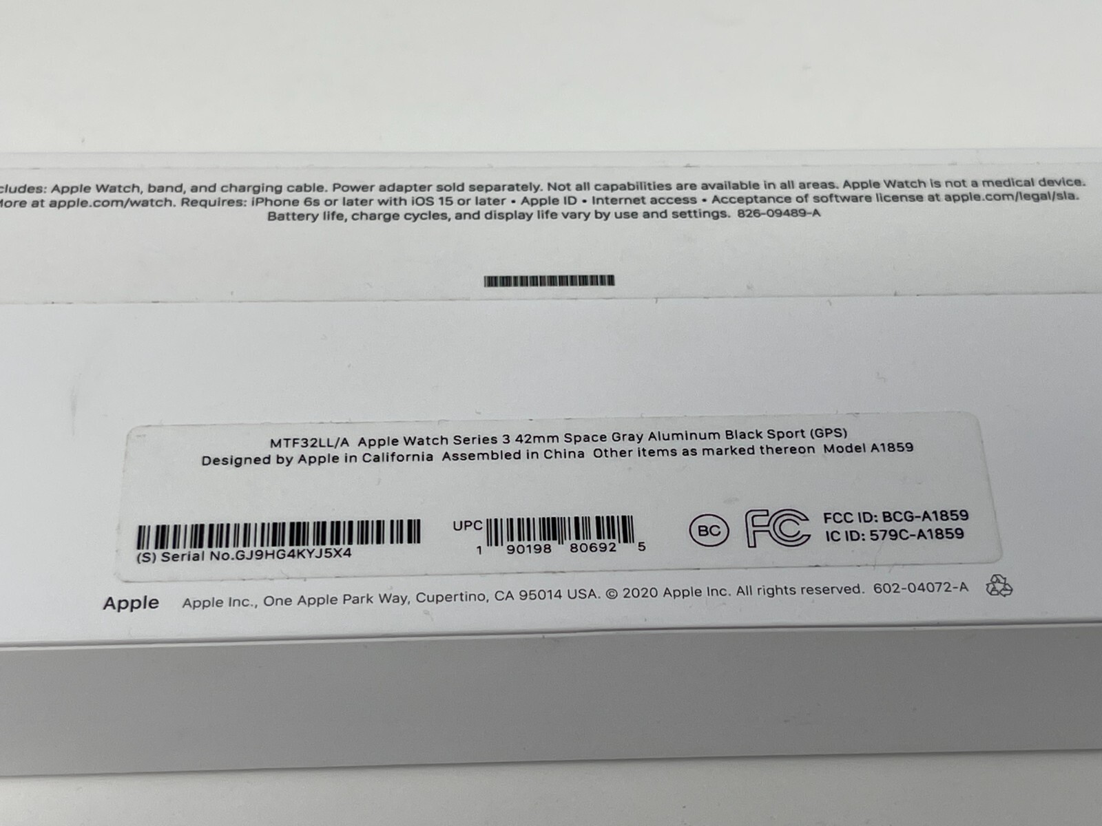 Apple Smart Watch 3 GPS 42mm Space Gray Aluminum Case Black Sport Band MTF32LL/A