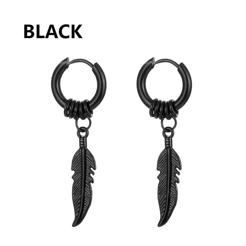 Black Punk Stainless Steel Stud Earrings Round Vintage Piercing Black Jewelry
