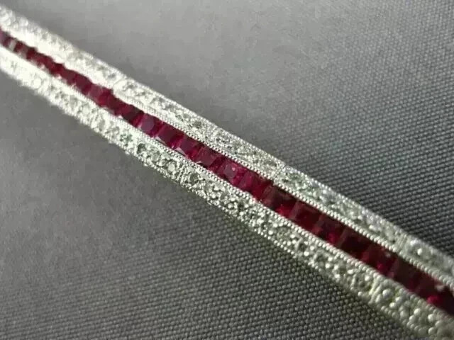 Men’s Tennis Bracelet 8 ct Princess Lab Created Ruby 14K White Gold Plated 7.5″