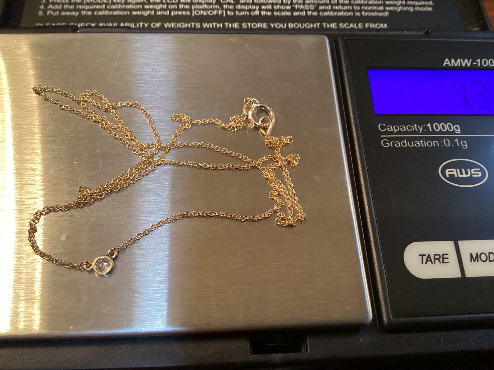 10K Tiny Small Diamond Approx 3mm Round incl. setting 18inch Necklace