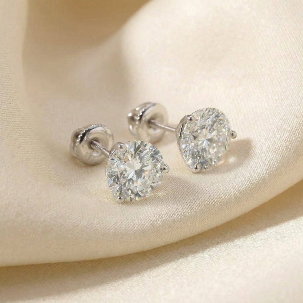 Certified 4Ct Lab Grown Diamond Martini Screw Back Studs White Gold (GH,VS2-SI1)
