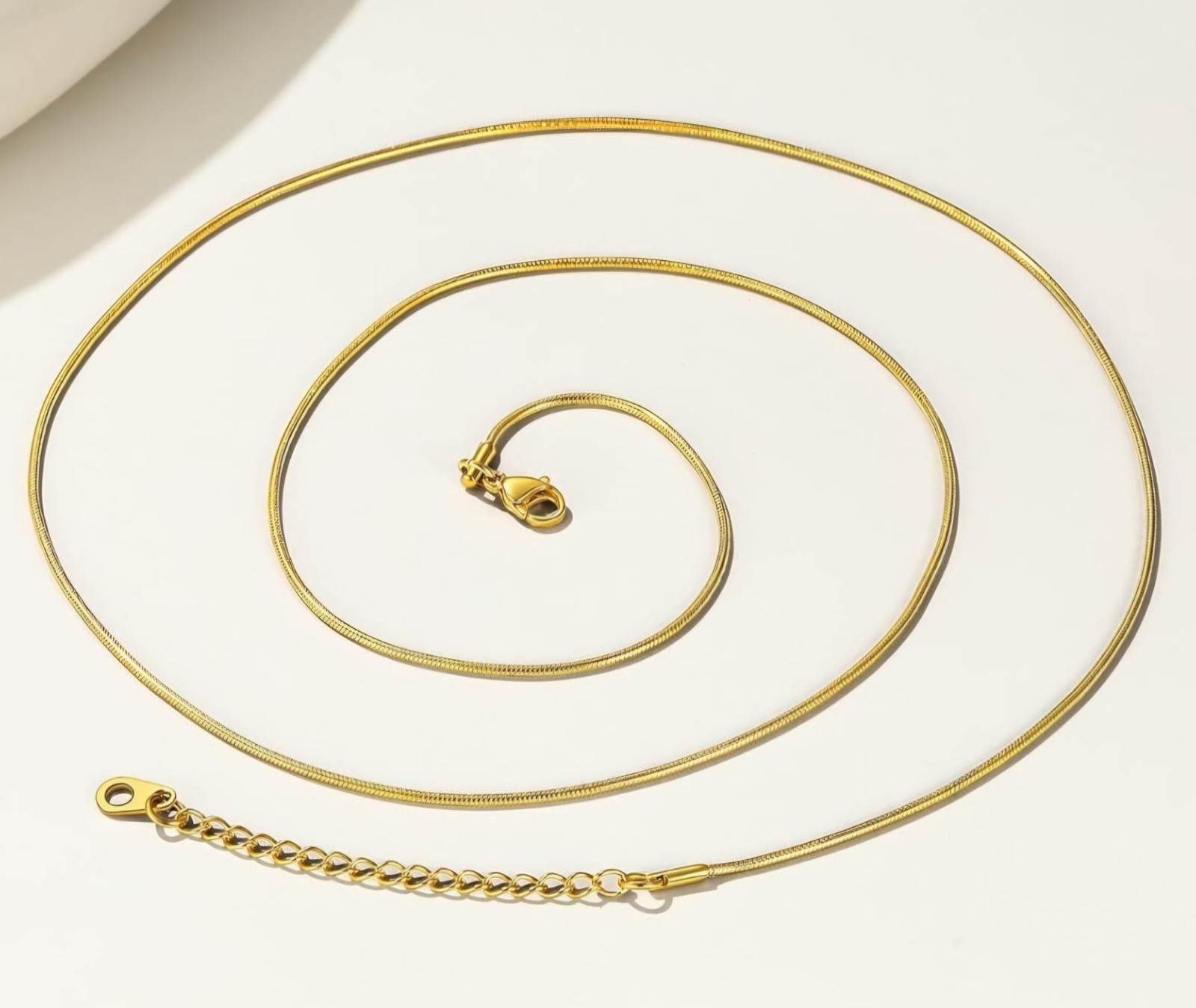 Gold Snake Chain Necklace 1.2mm, 18″ Adjustable w/ Extender for Pendants