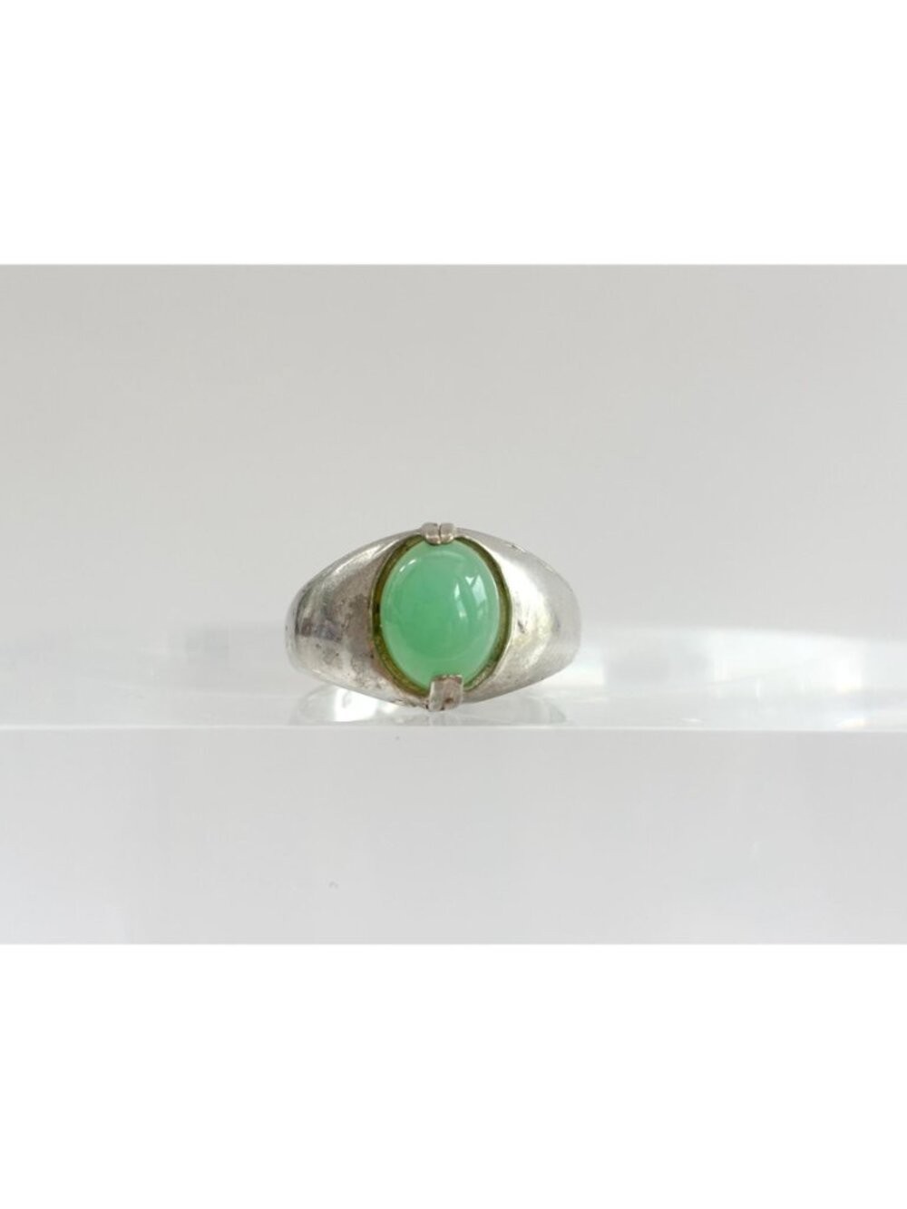 Green Chrysoprase Cabochon Oval Sterling Silver 925 Vintage Ring – sz 9.25